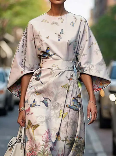 Women's Half Sleeve Summer As Picture Floral Printing Crew Neck Daily Going Out Vintage Maxi H-Line Fit & Flare Dress Dress