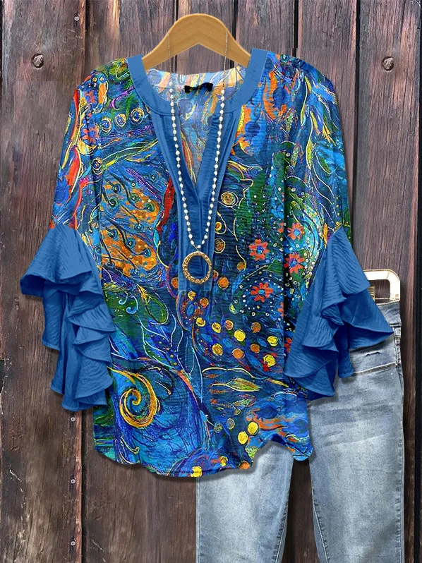 Women's Floral Ruffle Sleeve Top