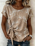 Elegant Loose Botanical Pattern Crew Neck Shirt