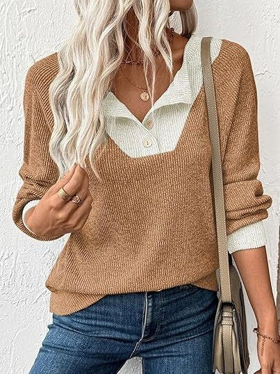 Split Joint Loose Simple Color Block Sweatshirt