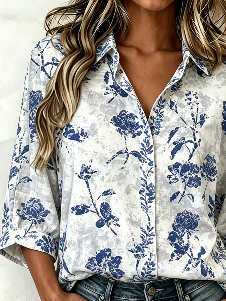 Loose Botanical Pattern Elegant Blouse