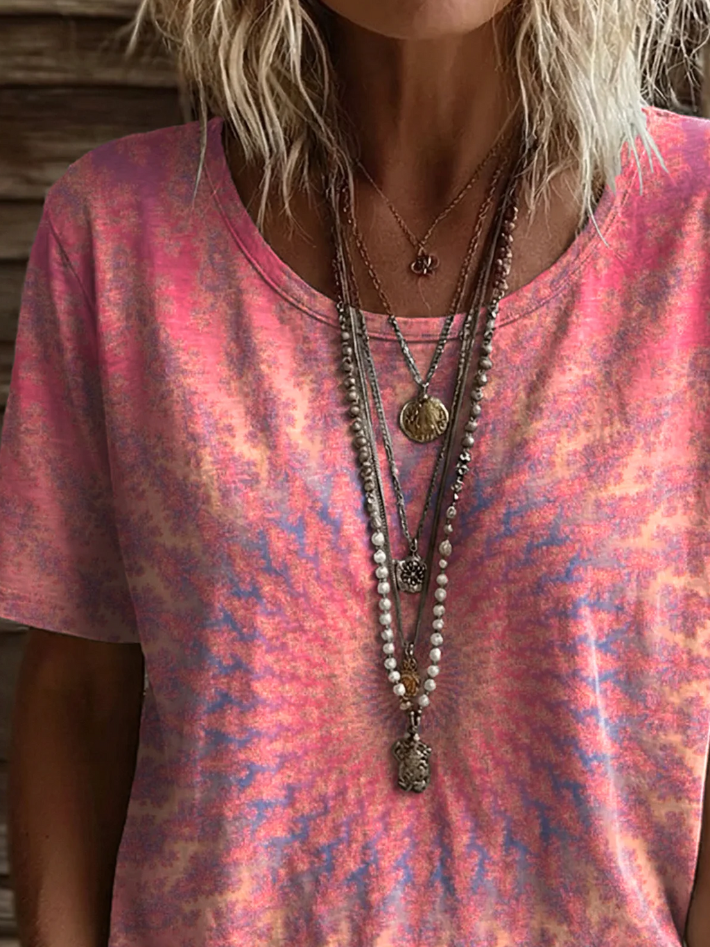 Women's Short Sleeve T-shirt Summer Pink Abstract Printing Jersey Crew Neck Daily Going Out Casual Top