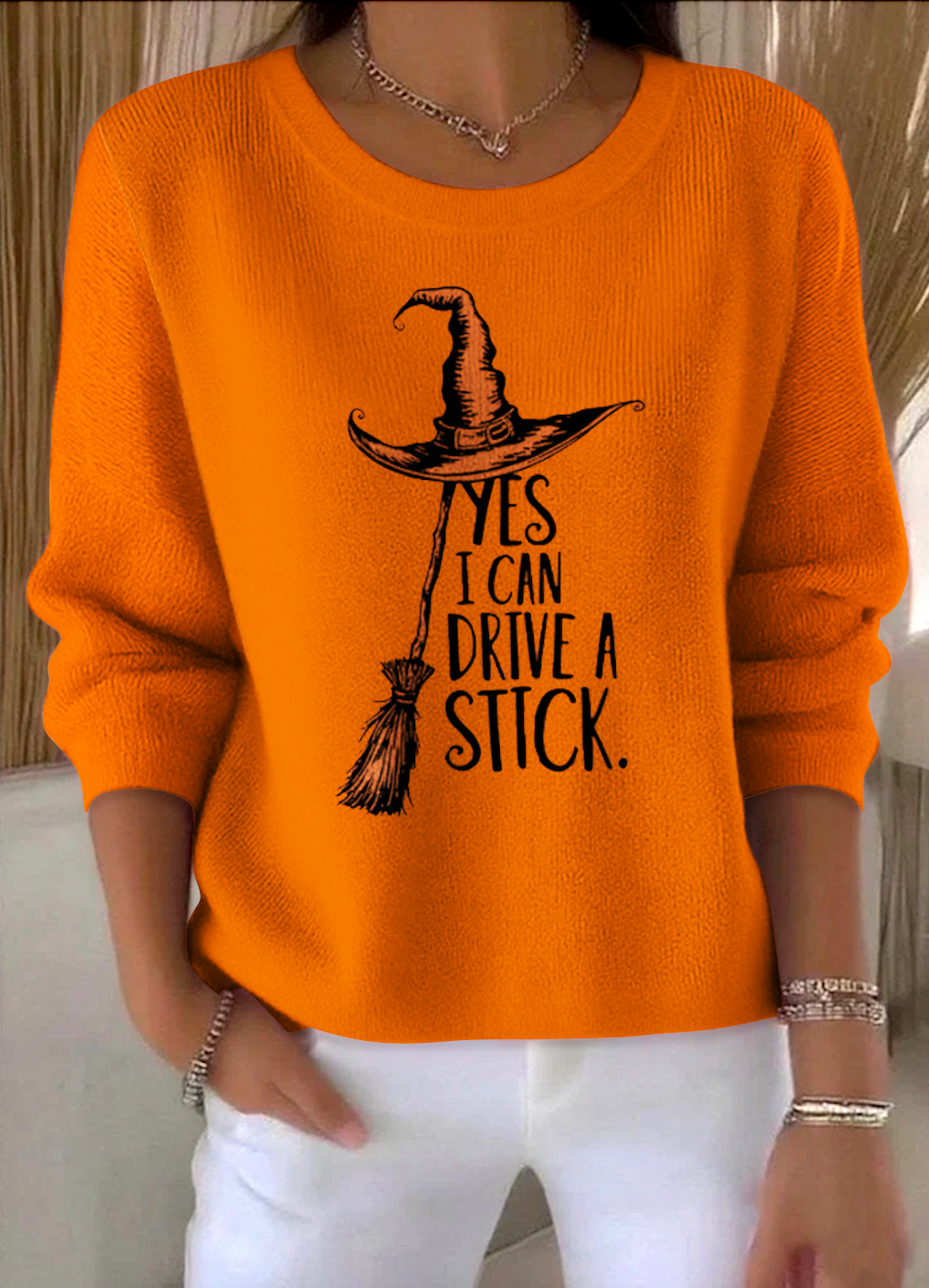 Text Letters Regular Fit Casual Crew Neck Sweater