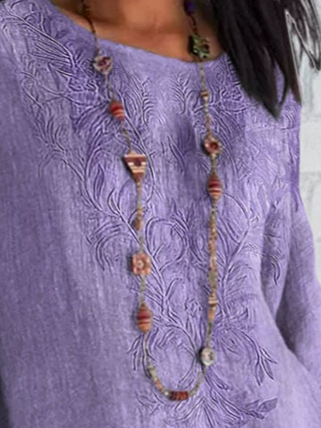 Women's Short Sleeve Shirt Summer Purple Plain Printed Cotton Crew Neck Daily Casual Top