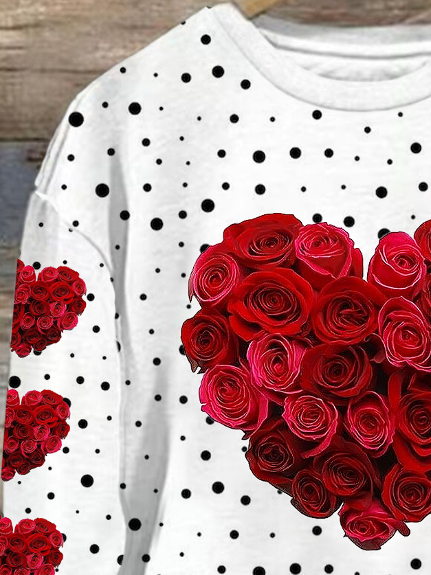 Women's Heart Floral Valentine's Day Casual Round Neck Loose Sweatshirt