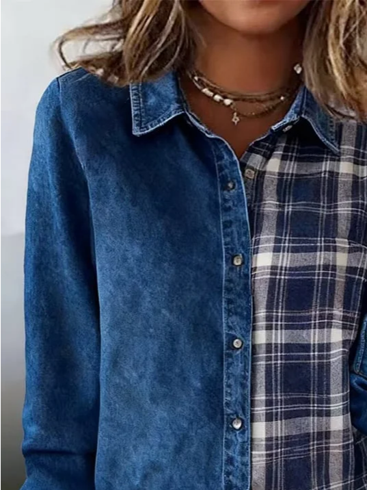 Women's Long Sleeve Shirt Spring/Fall Blue Faux Denim Print Graphic Buckle Shirt Collar Regular Sleeve Daily Going Out Casual Top