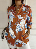 Vintage Loose Floral Shirt Collar Shirt