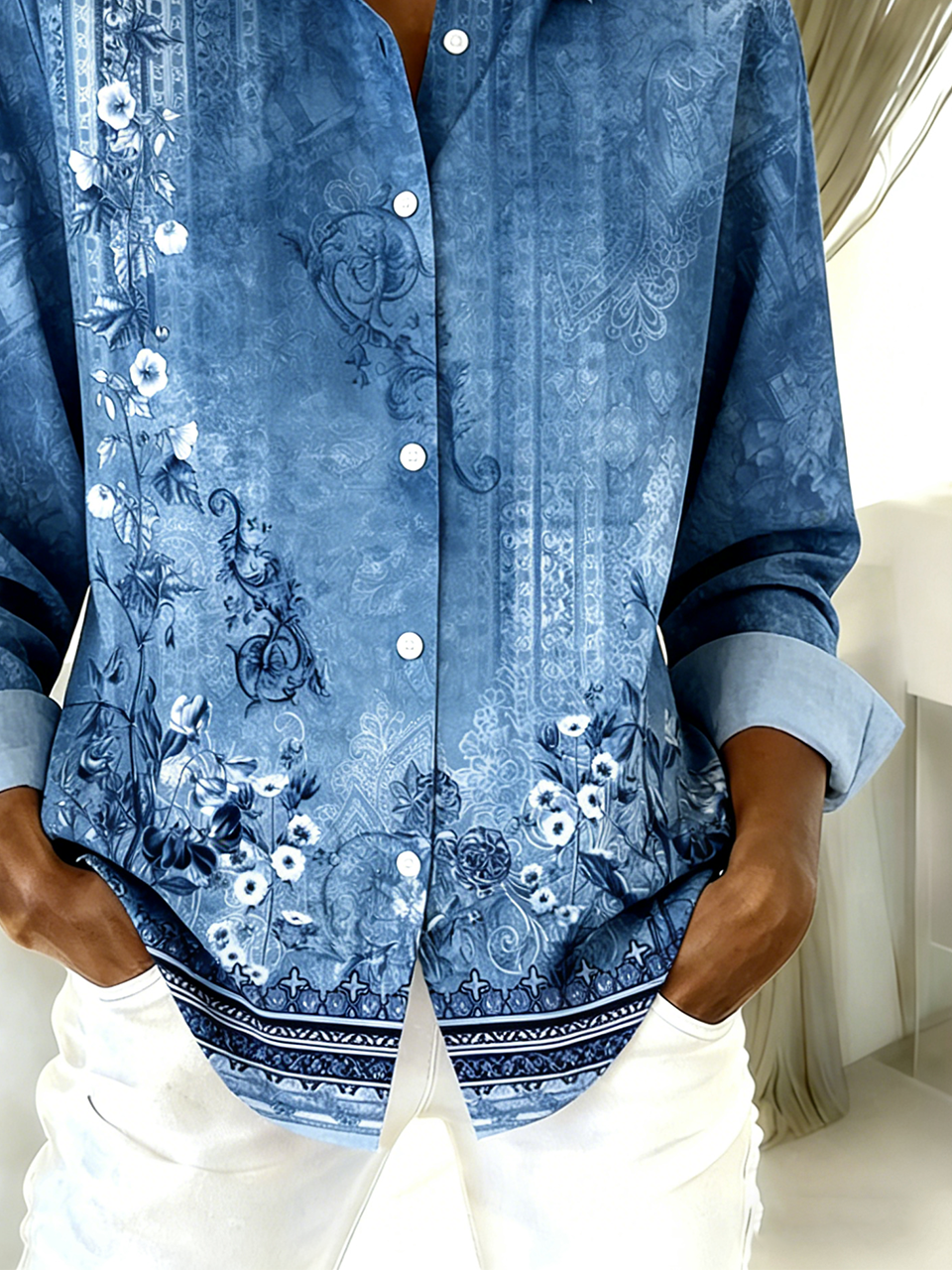 Loose Shirt Collar Gradient Pattern Simple Shirt