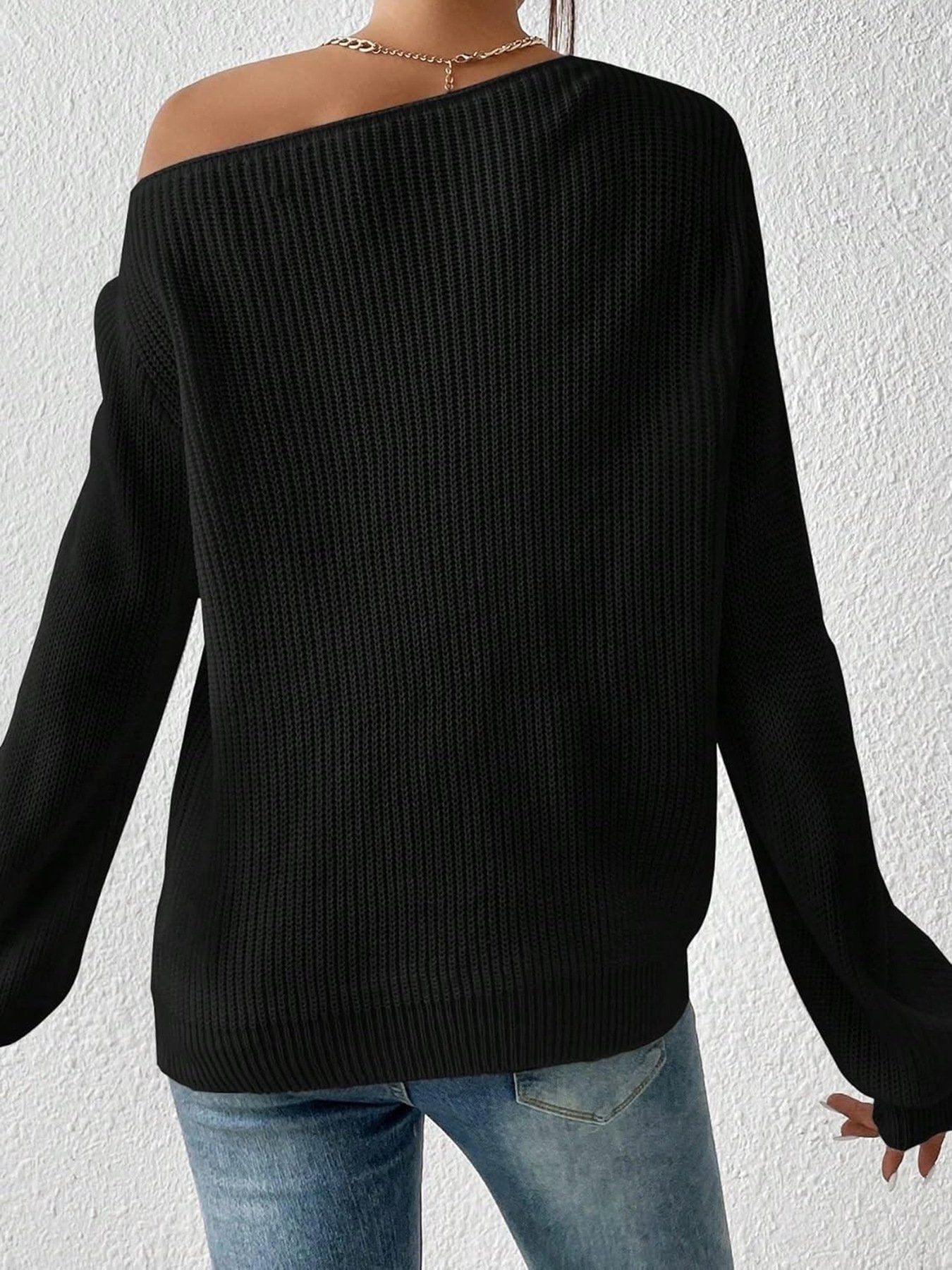Casual Regular Fit Off The Shoulder Sweater