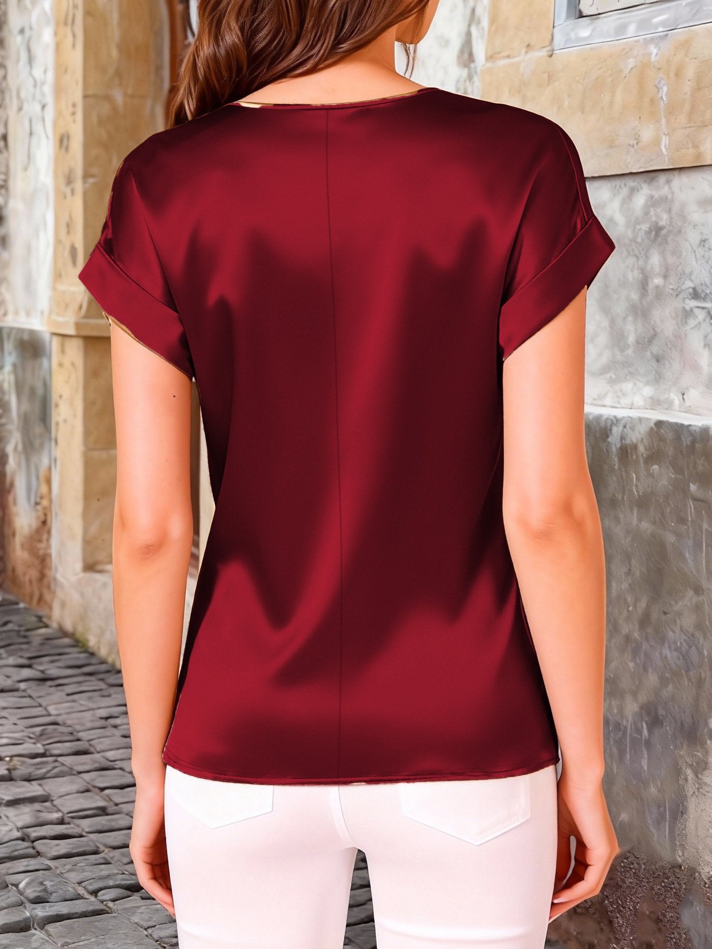 Women's Short Sleeve T-shirt Summer Golden Plain Split Joint Crew Neck Daily Going Out Casual Top