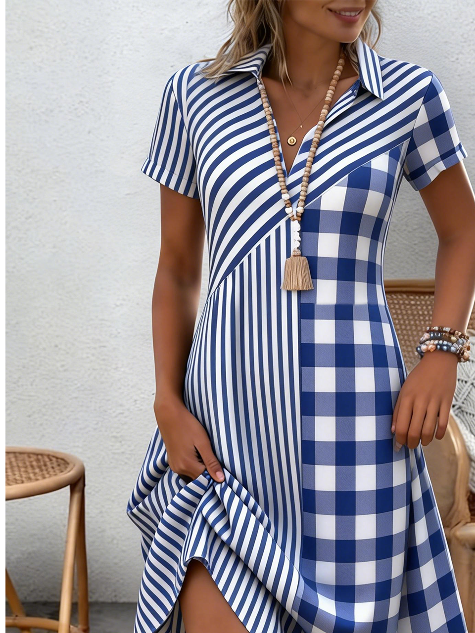 Elegant Striped Shirt Dress With No