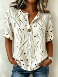 Geometric Loose Linen Blend Simple Shirt