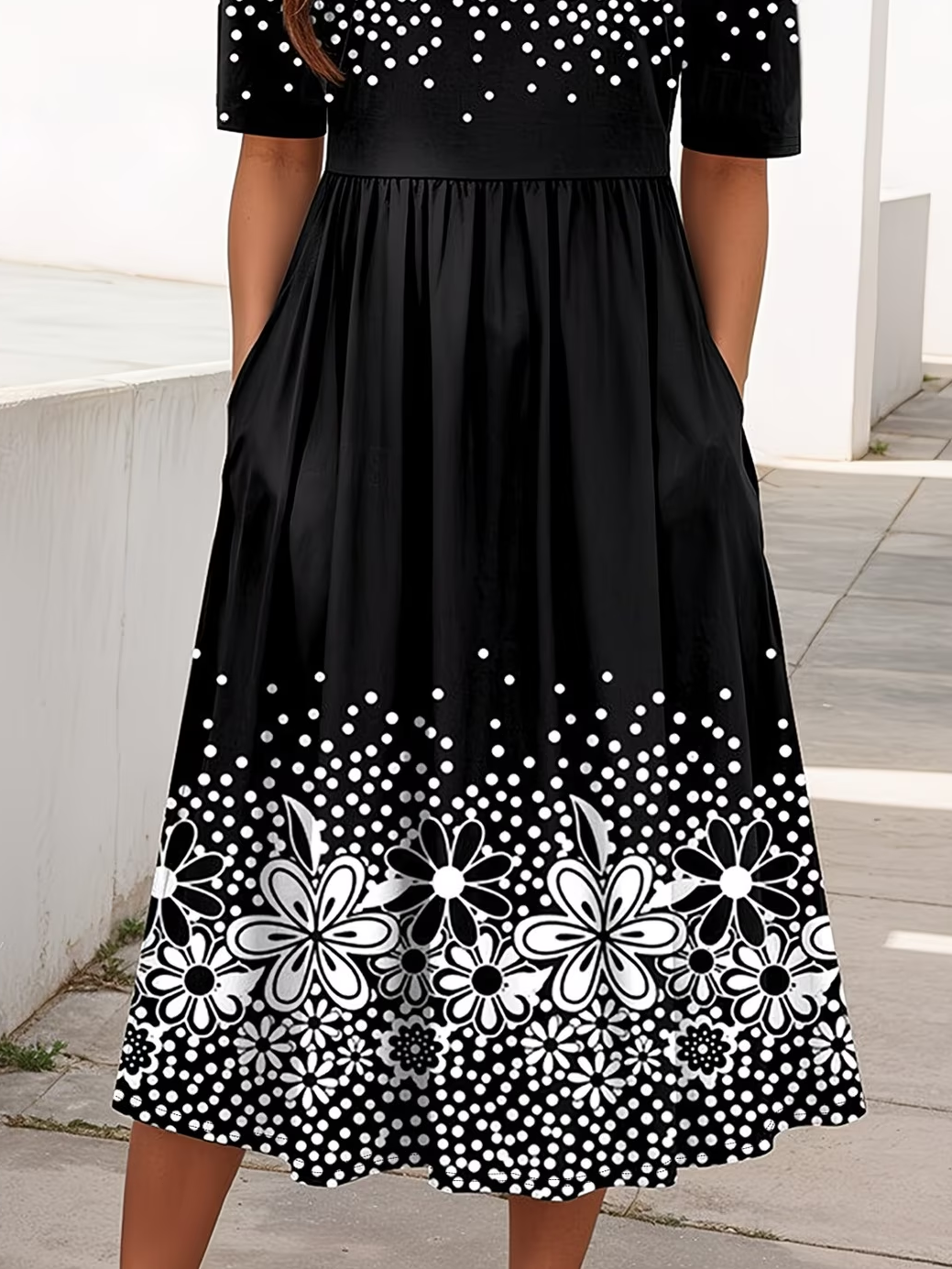Women's Short Sleeve Summer Black Floral Printing Crew Neck Daily Going Out Casual Maxi H-Line Shift Dress Dress