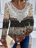 Women's Long Sleeve T-shirt Spring/Fall As Picture Abstract Printing Crew Neck Daily Going Out Casual Top