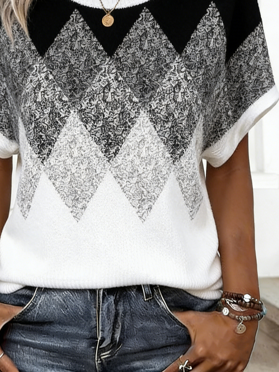 Geometric Crew Neck Loose Casual T-Shirt