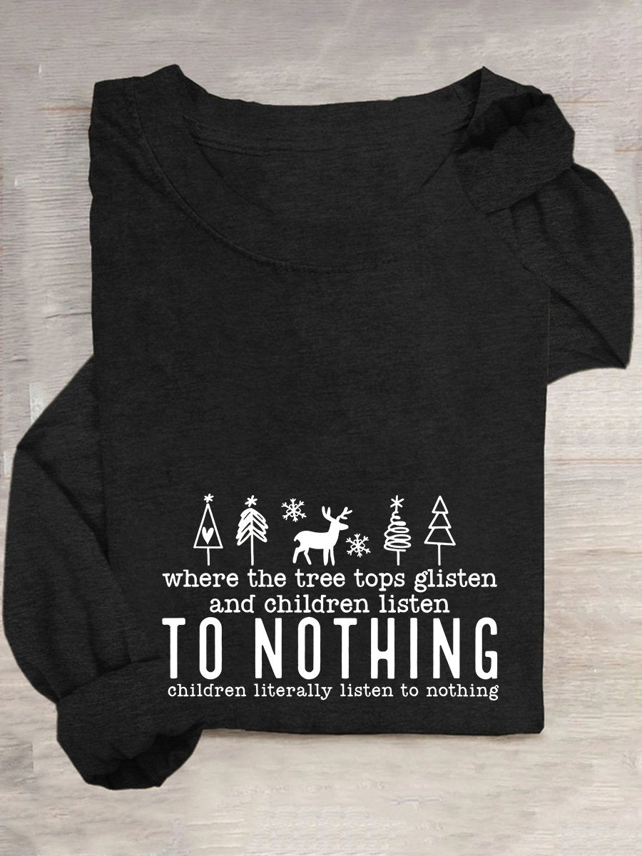 Tree Tops Glisten Christmas Vibes Casual Long Sleeve Shirt