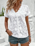 Embroidery Patterns Lace V Neck Short Sleeve Summer Going Out Casual Blouse