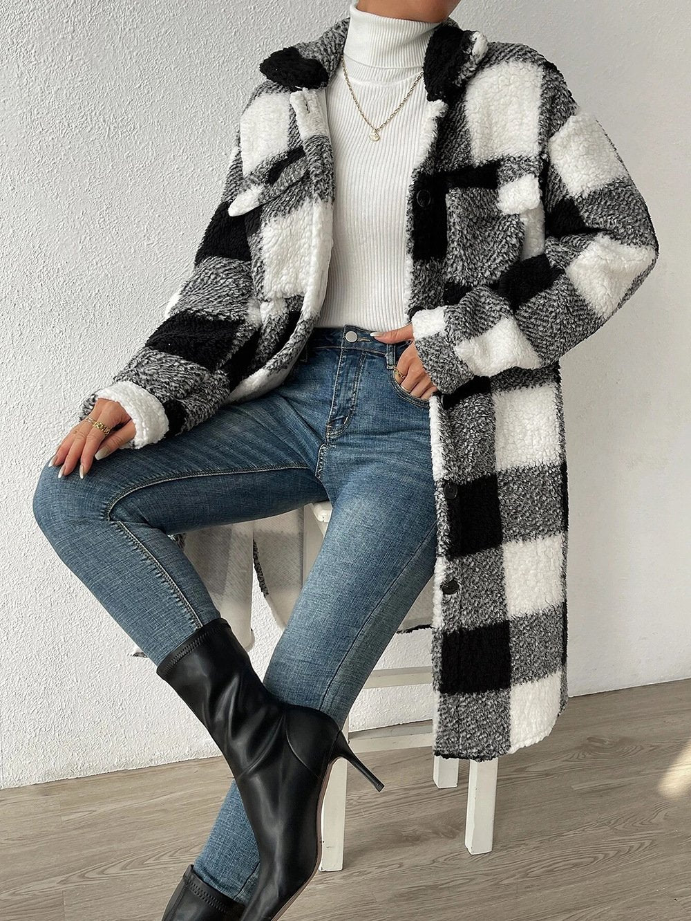 Lady Romance Buckle Coral Velvet Shawl Collar Coat