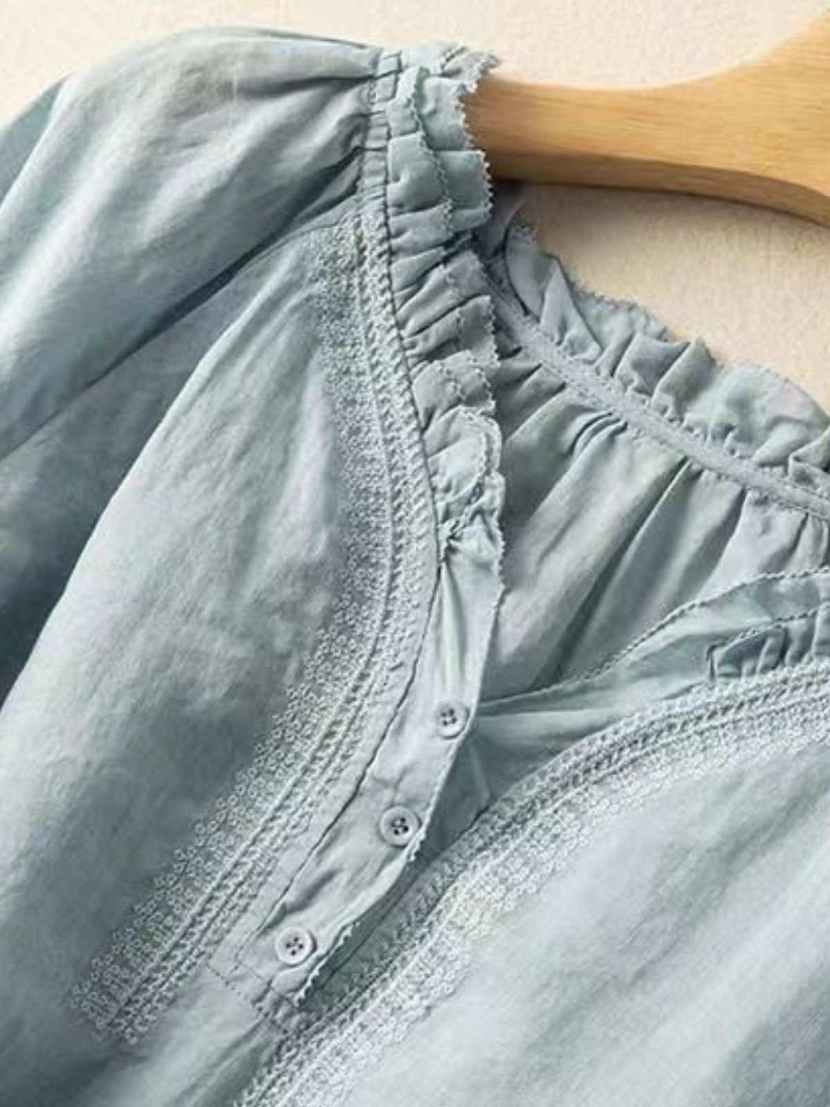 Loose Elegant Lotus Leaf Collar Plain Blouse