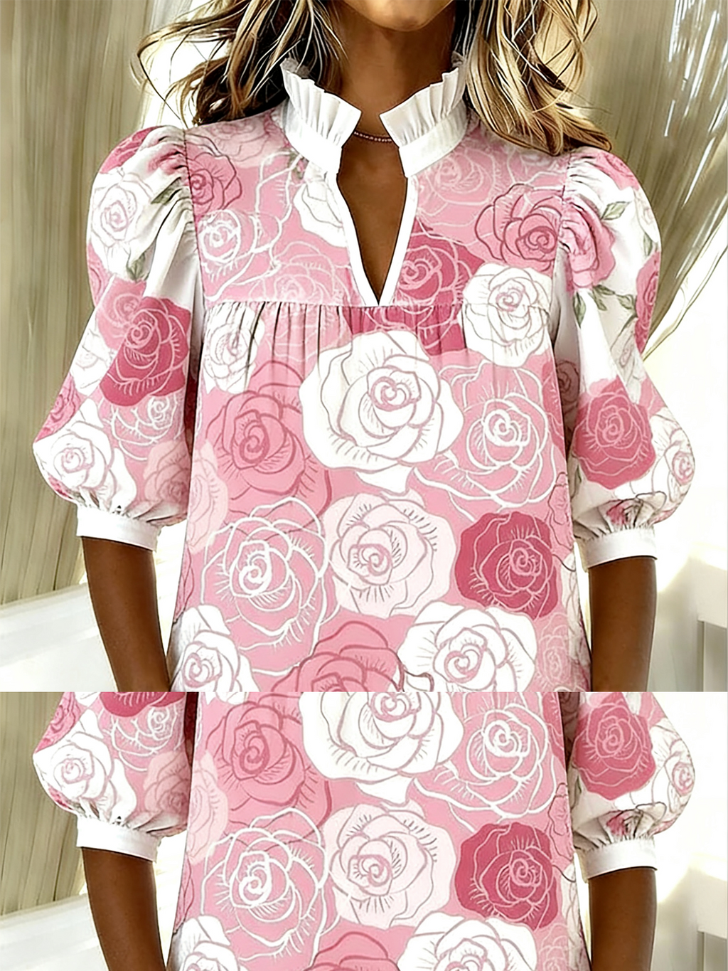 Puff Sleeve Valentine's Day Casual Shawl Collar Shirt