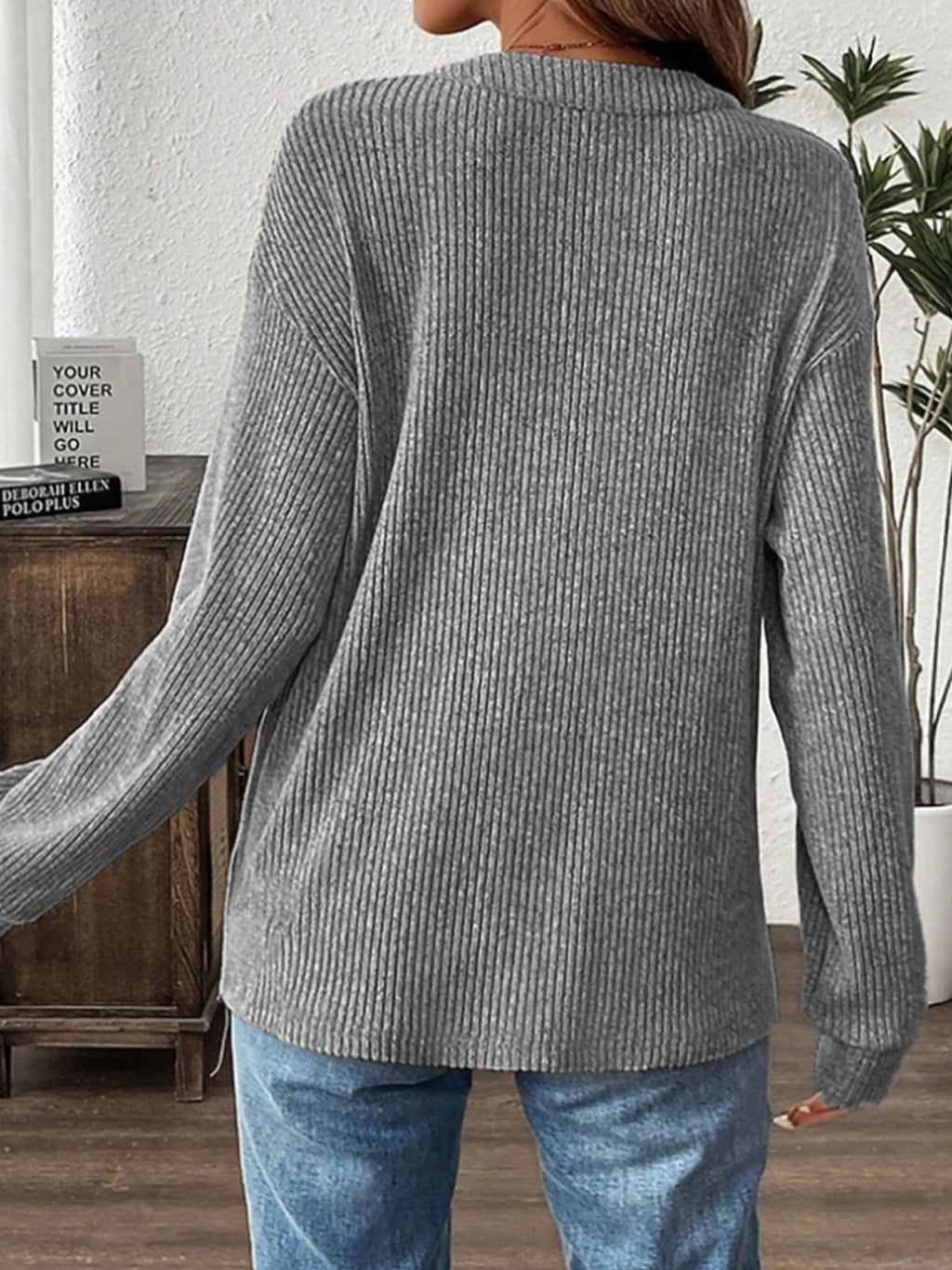 Women's Long Sleeve T-shirt Spring/Fall Aqua Plain Buckle Cotton-Blend V Neck Daily Going Out Casual Top