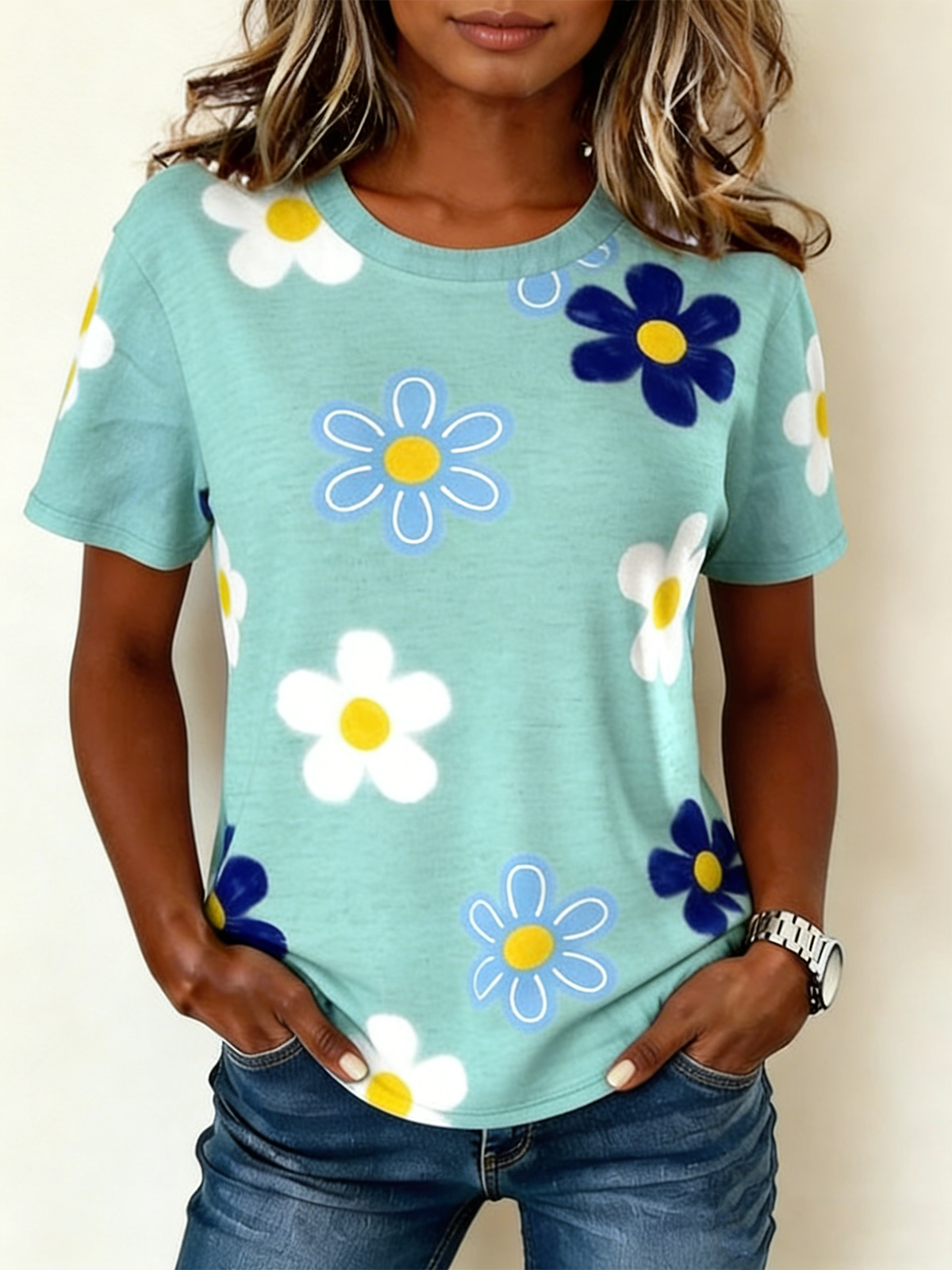 Jersey Loose Casual Crew Neck T-Shirt