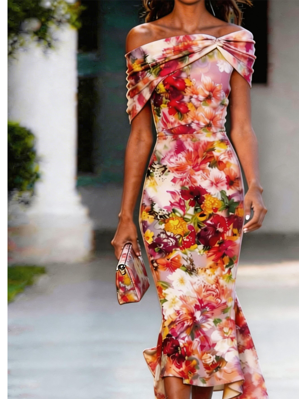 Floral Others Elegant Tight Dress With No