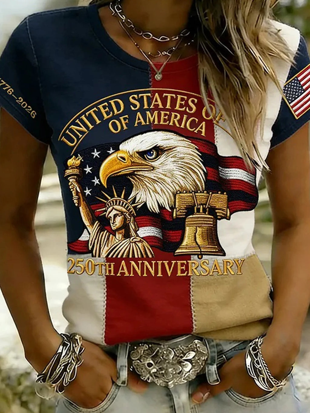 3D Printing Vintage Crew Neck Eagle Old Glory Jersey T-Shirt