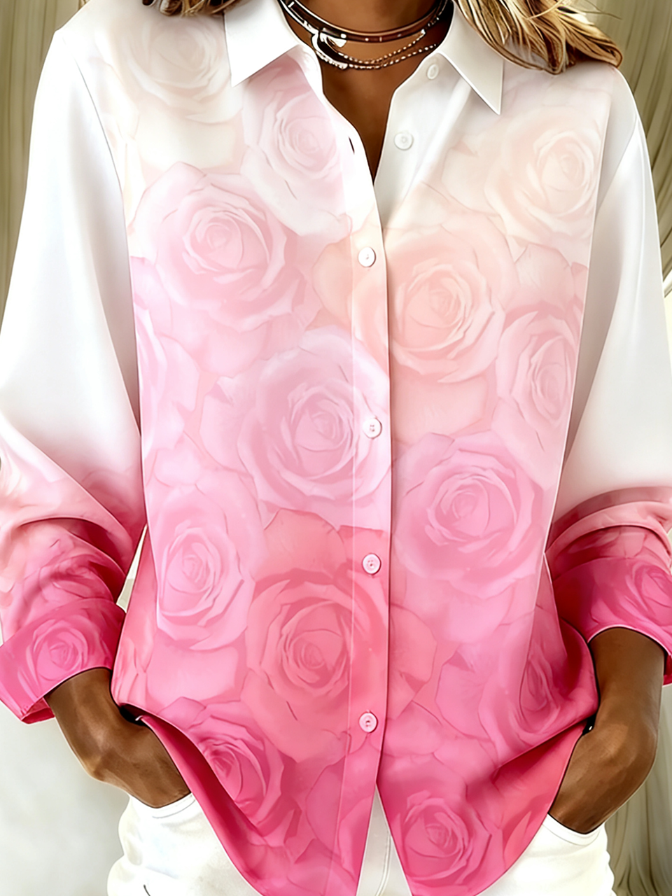 Gradient Pattern Casual Loose Shirt Collar Shirt