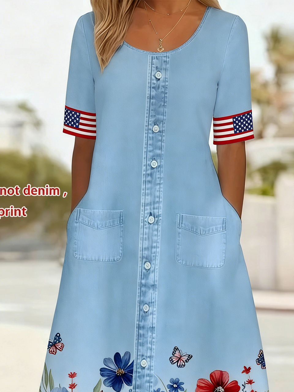 Loose Simple Independence Day Crew Neck Dress With No