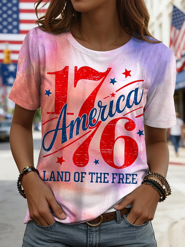 Women's Short Sleeve T-shirt Summer As Picture Independence Day (Flag) Printing Jersey Crew Neck Daily Going Out Casual Top