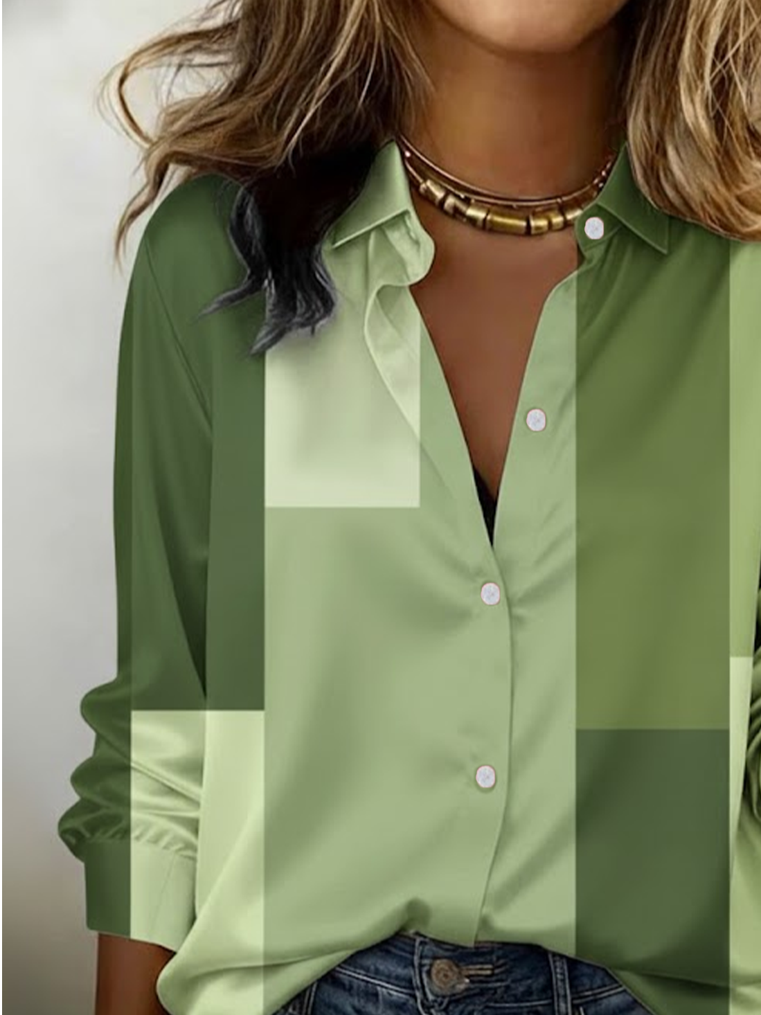 Women's Long Sleeve Shirt Spring/Fall Green Abstract Shawl Collar Daily Going Out Casual Top