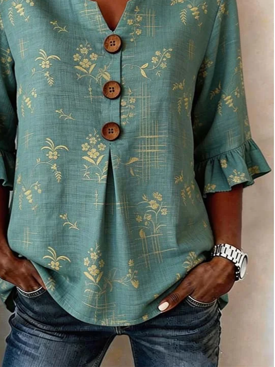 Women's Half Sleeve Blouse Summer Green Floral Printing V Neck Daily Going Out Vintage Top
