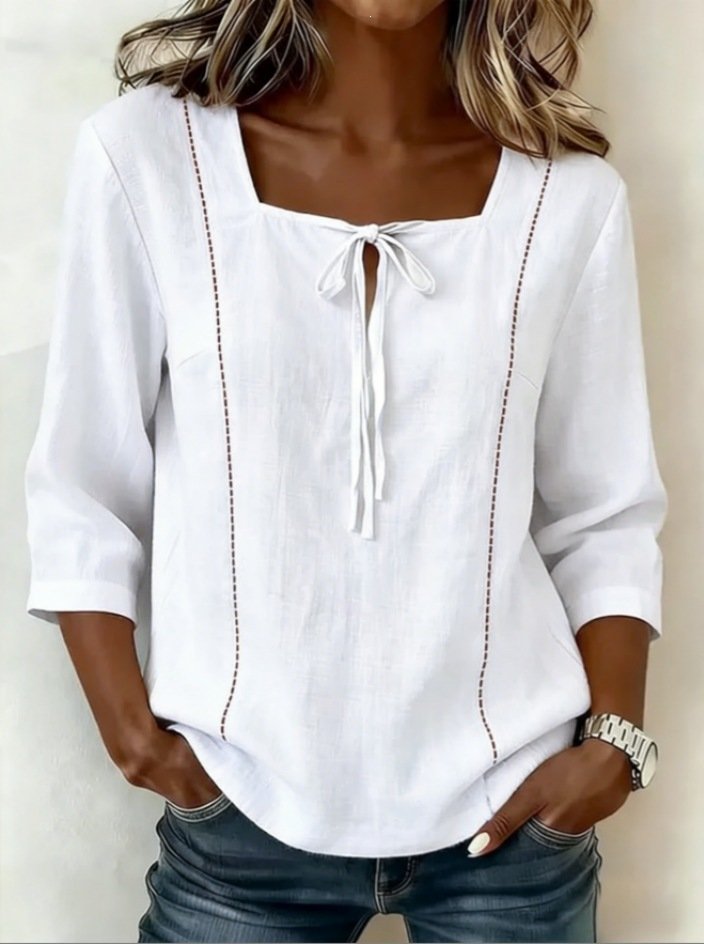 Plain Square Neck Loose Vintage Blouse