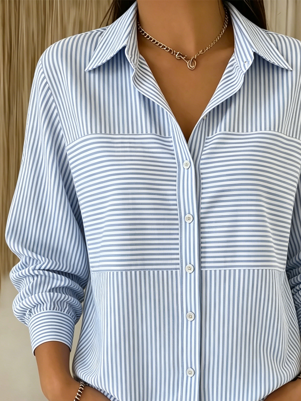 Striped Loose Simple Shirt Collar Shirt