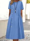 Plain Casual Cotton And Linen Dress With No