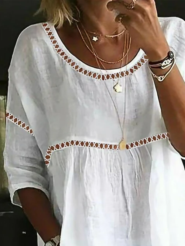 Women's Half Sleeve Blouse Summer White Plain Hollow Out Crew Neck Daily Going Out Casual Top