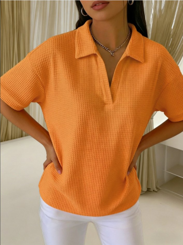 Loose Shawl Collar Vintage Plain T-Shirt