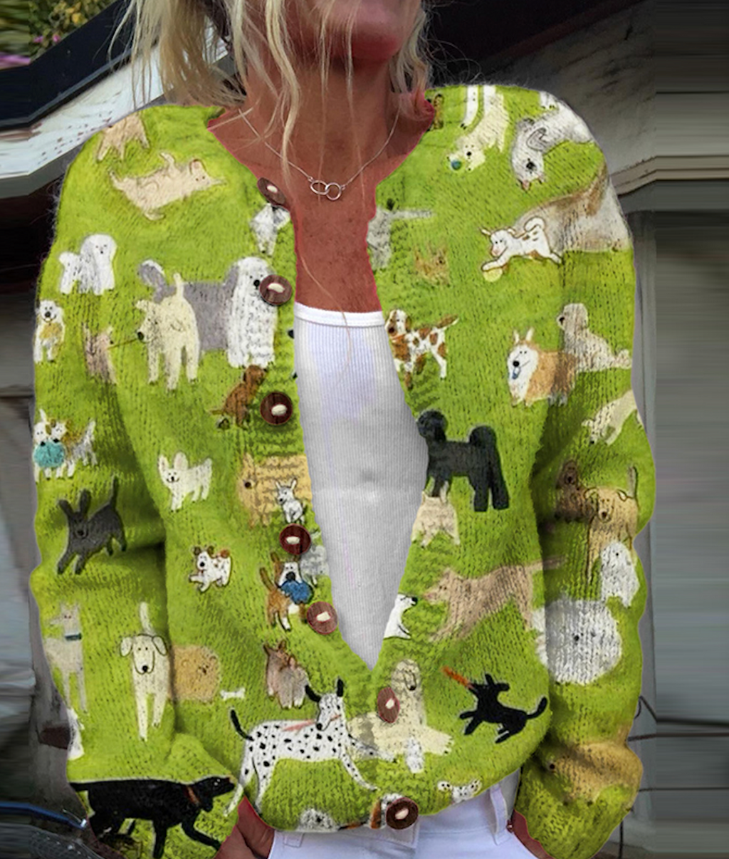 Dog Art Button Cardigan