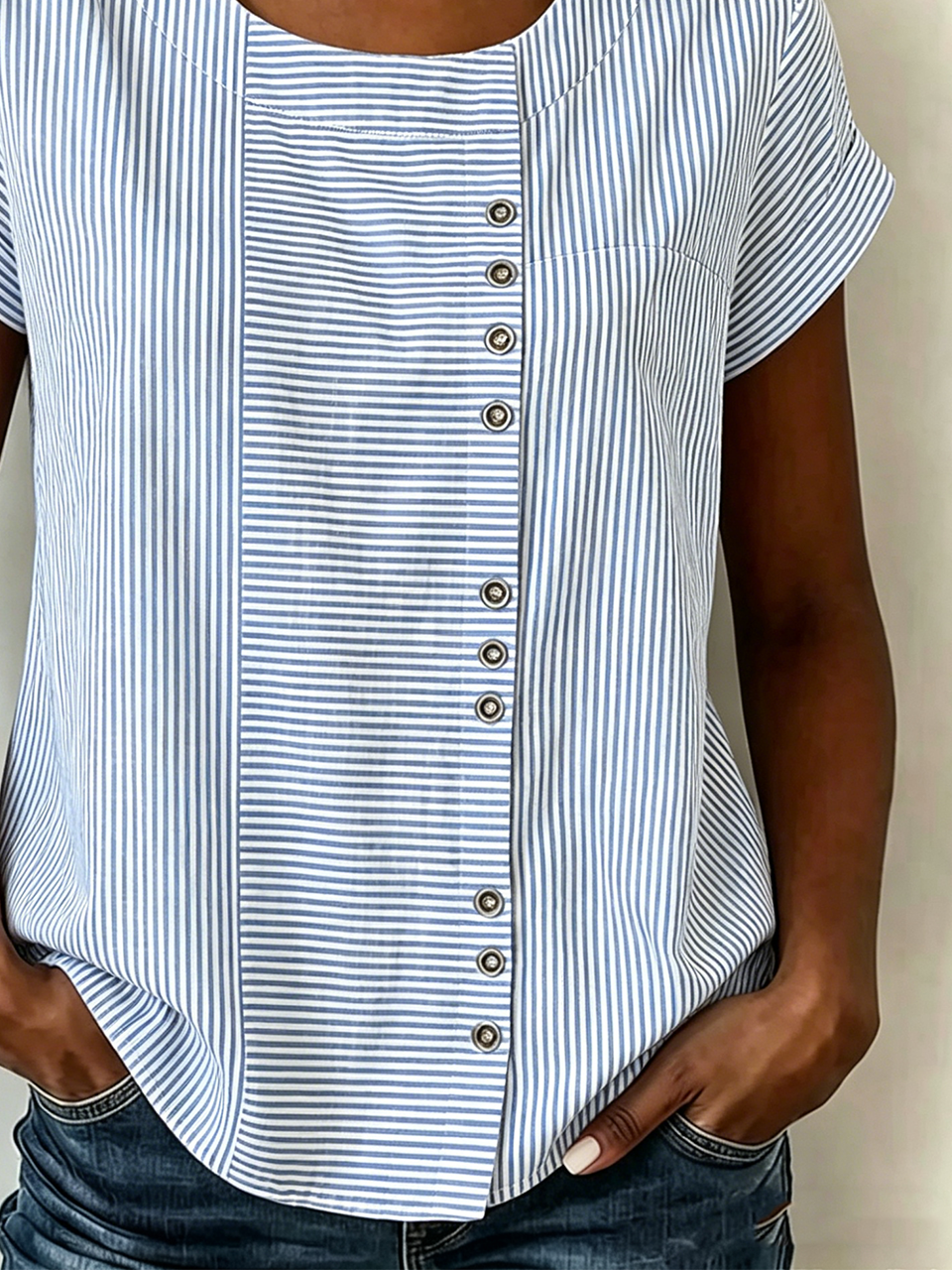 Loose Crew Neck Linen Blend Vintage Shirt