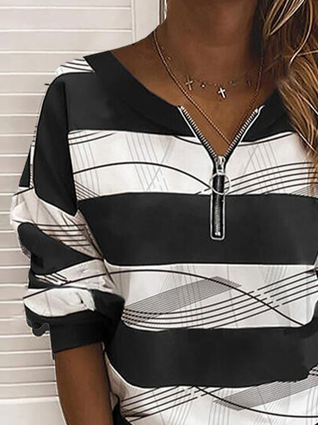 Women's Abstract Print Casual Long Sleeve Zipper Sweatshirt