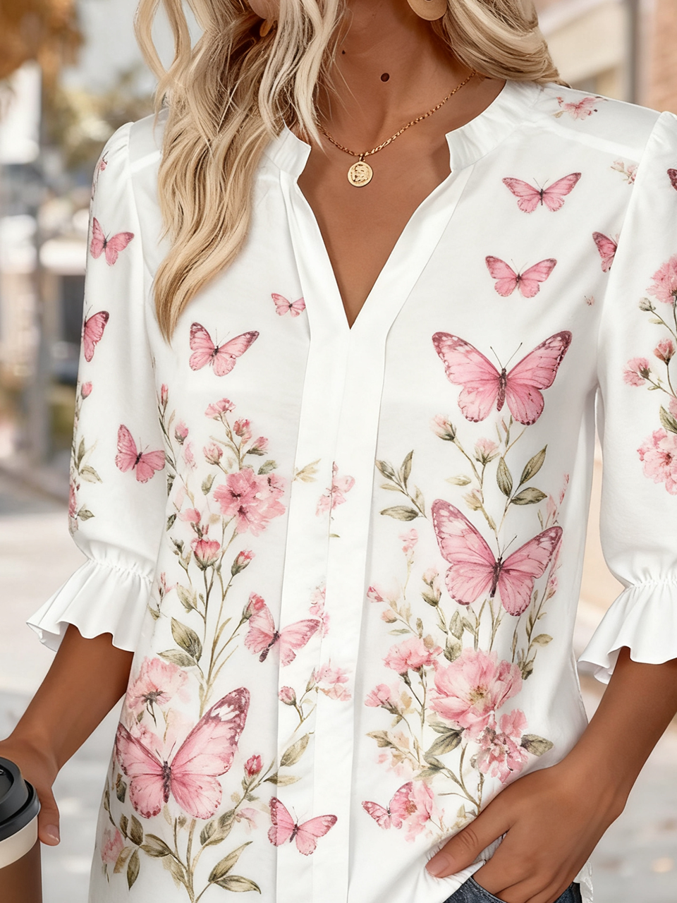 Linen Blend Elegant V Neck Shirt