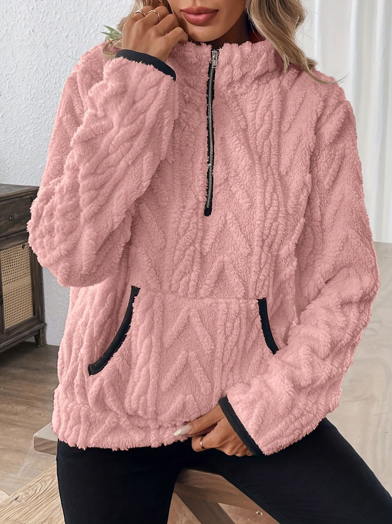 Plain Lady Romance Loose Stand Collar Sweatshirt