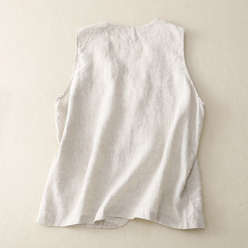 Plain Casual Others Cotton And Linen Vest