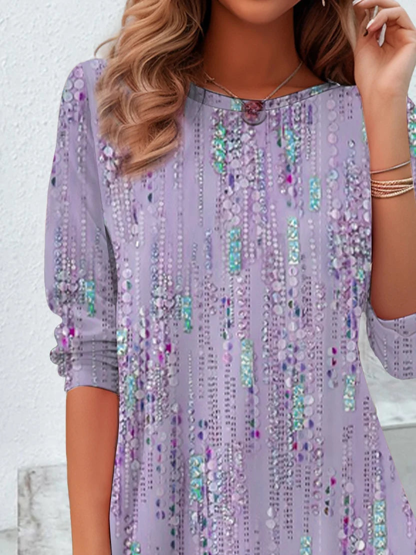 Women's Long Sleeve T-shirt Spring/Fall Purple Abstract Printing Jersey Crew Neck Daily Going Out Casual Top