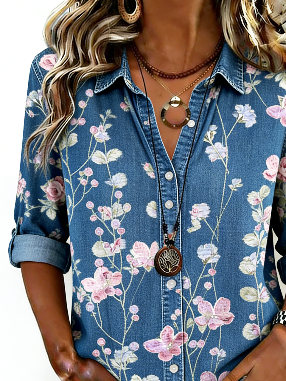 Faux Denim Print Graphic Casual Loose Shirt