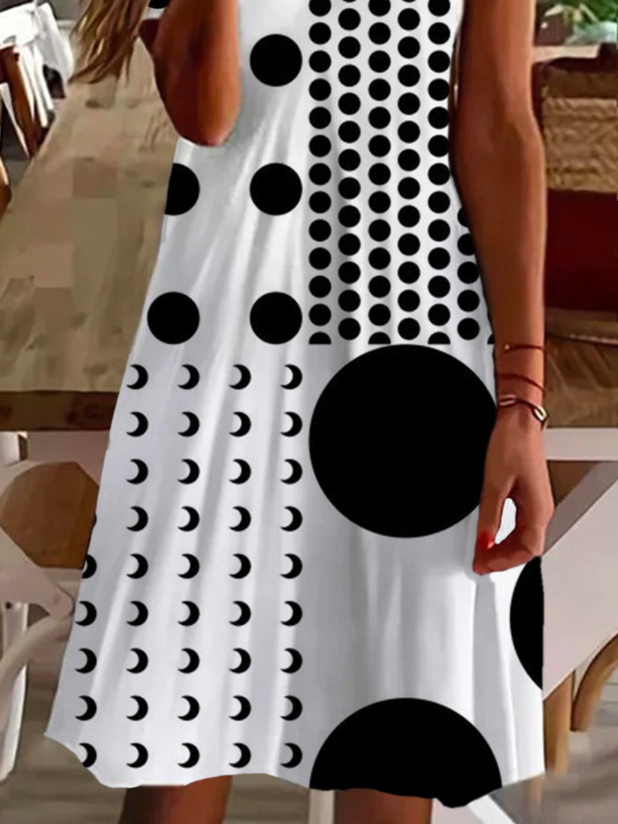 Women's Polka Dot Printed Casual V-Neck Short Sleeve Dress