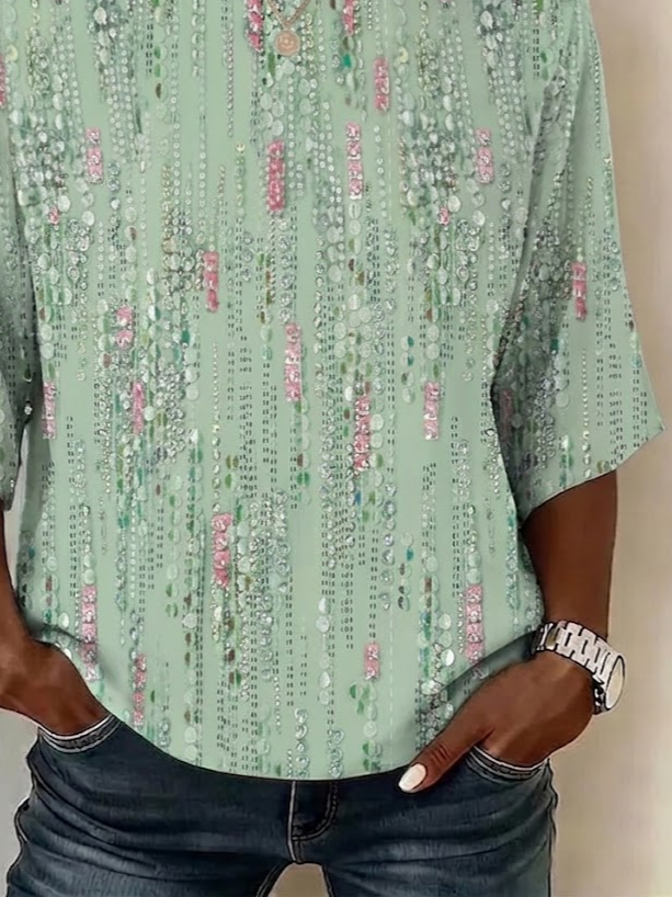 Women's Half Sleeve Blouse Summer Green Abstract Printing Crew Neck Daily Going Out Vintage Top