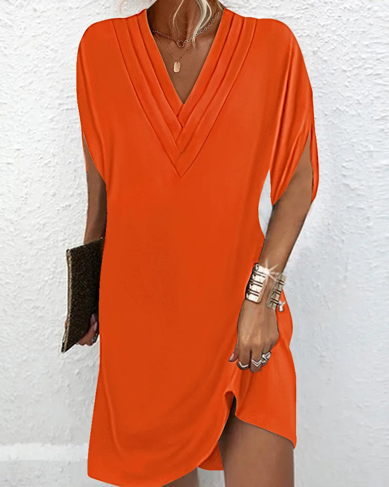 Elegant Loose V Neck Dress With No