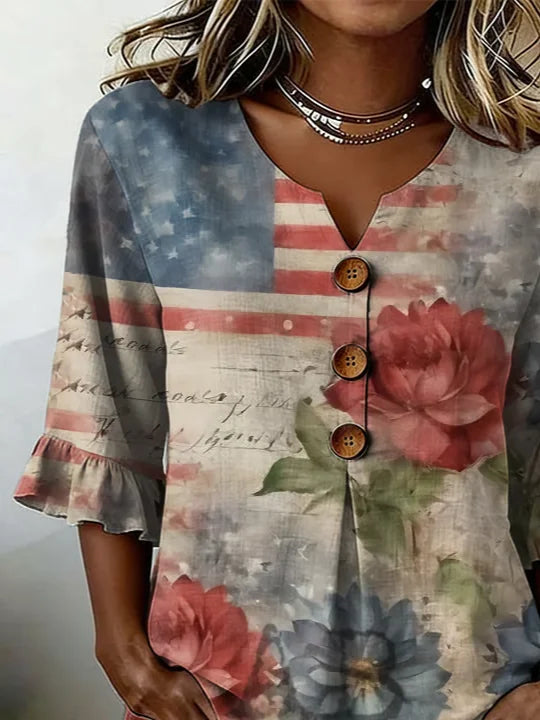 Women's Half Sleeve Blouse Summer As Picture Floral Printing V Neck Daily Going Out Vintage Top